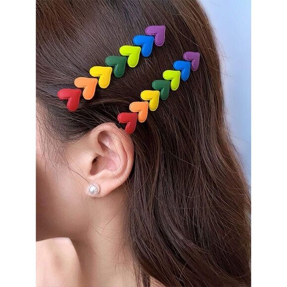 PRIDE HEARTS RAINBOW HAIR BARRETTE - Picture 2 of 8